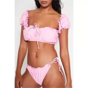 Image of I Saw It First Pink Ruched Puff Sleeve Bikini Set - Pink