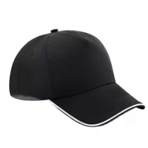 image of Beechfield Adults Unisex Authentic 5 Panel Piped Peak Cap (One Size) (Black/White)