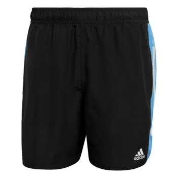 image of adidas Short Length Colorblock 3-Stripes Swim Shorts Mens - Black / Real Blue