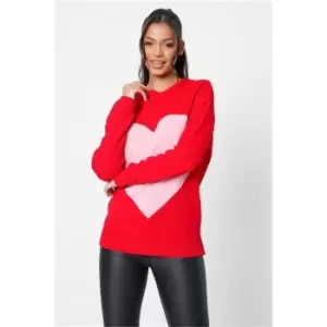 Image of I Saw It First Red Love Heart Oversized Knitted Jumper - Red