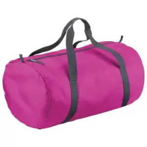 Image of BagBase Packaway Barrel Bag / Duffle Water Resistant Travel Bag (32 Litres) (Pack of 2) (One Size) (Fuchsia)