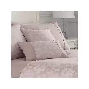 Image of Serene Blossom Floral Jacquard Cotton Blend Filled Cushion, Blush, 30 x 50 Cm