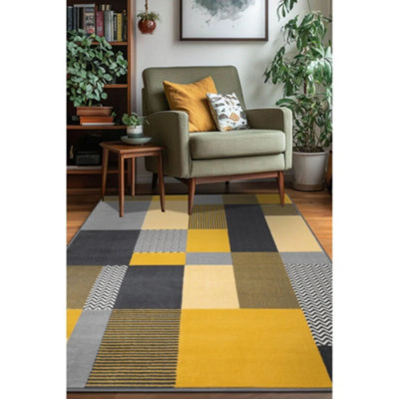 Image of Melrose Colorama Montreal Yellow Square Design Medium Indoor Area Rug 120/170Cm