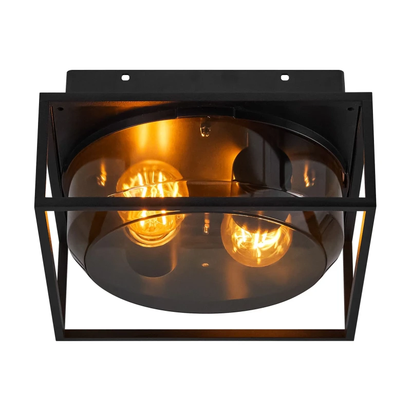 Image of Nordlux Industrial Outdoor Ceiling Light Black Aluminium E27 Tinted Glass - Mains Powered, IP44 Black Unisex