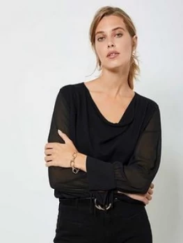 Image of Mint Velvet Cowl Woven Sleeve Jumper - Black