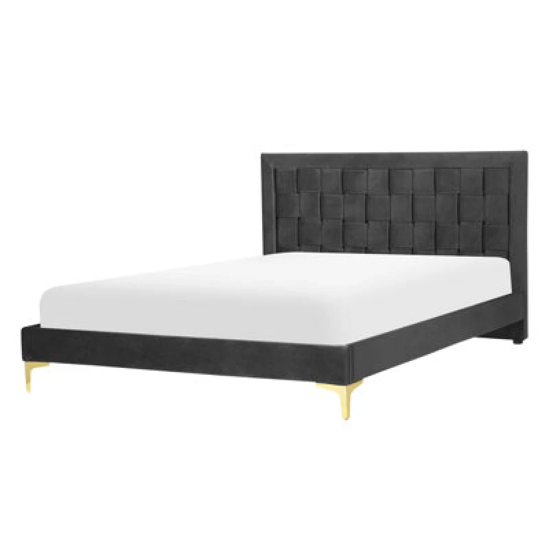 Image of Beliani Bed Velvet Limoux 140 X 200 Cm (Eu Double) Black