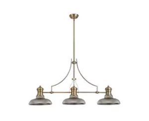 Image of 3 Light Telescopic Ceiling Pendant E27 With 30cm Round Glass Shade, Antique Brass, Smoked