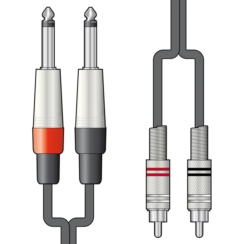 Image of Citronic 1.5m Classic Audio Leads 2 x 6.3mm Mono Jack Plugs - 2 x RCA Male Plugs AVS-071601 Audio Cable