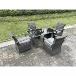 Image of Fimous 4 Seater Outdoor Dark Grey Rattan Lounge Complete Sofa Set with Black Glass Dining Table