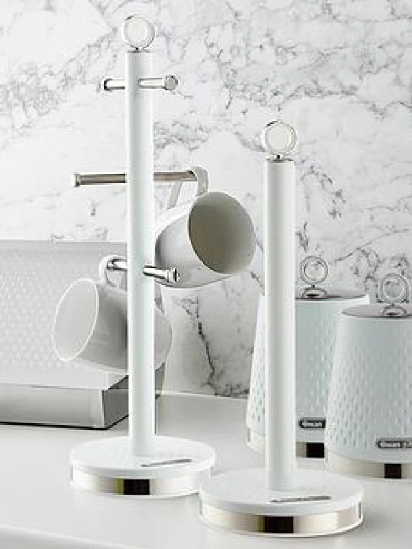Image of Swan Elegance 6-Mug Tree & Kitchen Roll Holder Set White ONE SIZE