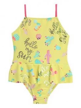 Image of Billieblush Girls Ruffle Printed Swimsuit - Yellow
