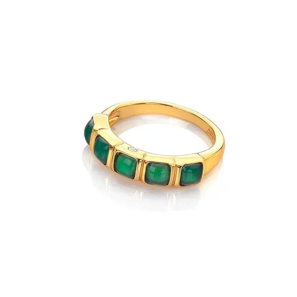 Image of Hot Diamonds x Gemstones Square Green Agate Ring DR265/XS Size: Size X