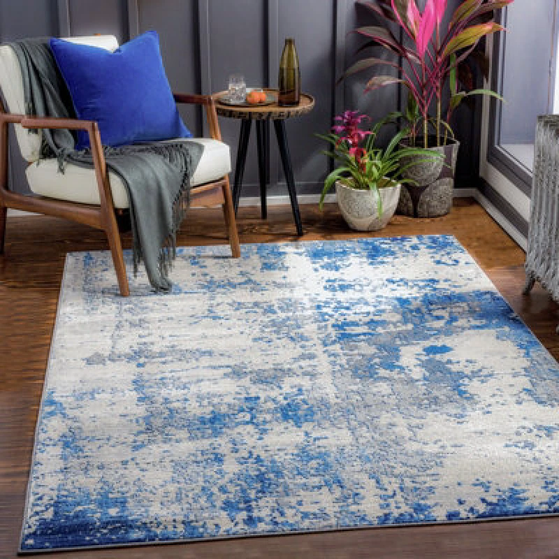 Image of Livabliss Abstract Modern Marble Sky Blue Victoire Area Rug 160 X 220 Cm - Easy Care, Non Shedding, Ideal For Living Room & Bedroom