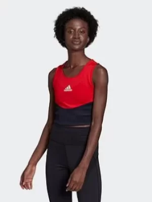 Image of adidas Designed To Move Colorblock 3-stripes Crop Top, Red Size XL Women
