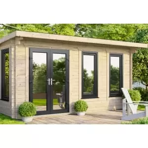 Image of Power Sheds 16 x 14ft Left Hand Door Pent Notched Logs Log Cabin
