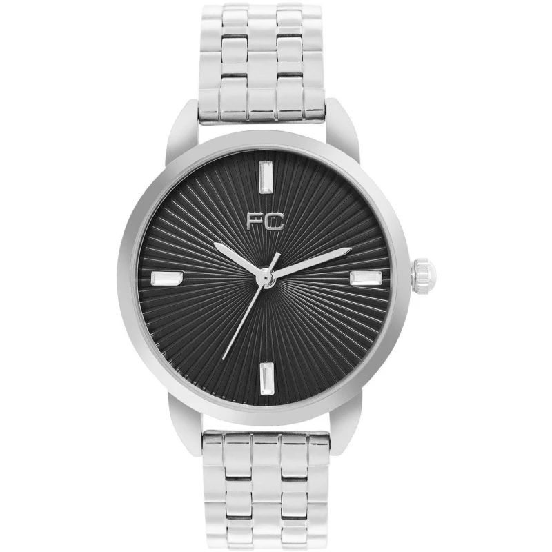 Image of French Connection Silver Case Round Shape Silver Strap Quartz Watch Black female One Size
