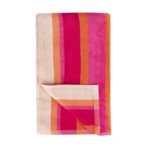 Image of Victoria London Striped Velour beach Towel Pink