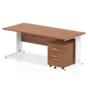 Image of Impulse 1800 x 800mm Straight Office Desk Walnut Top White Cable Managed Leg Workstation 2 Drawer Mobile Pedestal