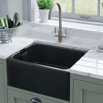 image of Belfast Ceramic Single Bowl Kitchen Sink Waste Anthracite Grey - Rangemaster