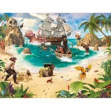 image of Walltastic Wallpaper Mural Pirate and Treasure Adventure 8ft x 10ft FSC Mixed Credit Paper