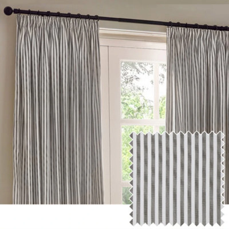Image of Yard Hebden Striped Cotton Pencil Pleat Curtain Pair Grey 168 X 137Cm, Grey 5025532824639.00