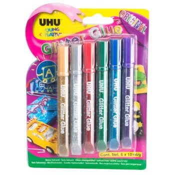 image of UHU 3-39017 Glitter Glue Pens - Original 6 x 10ml