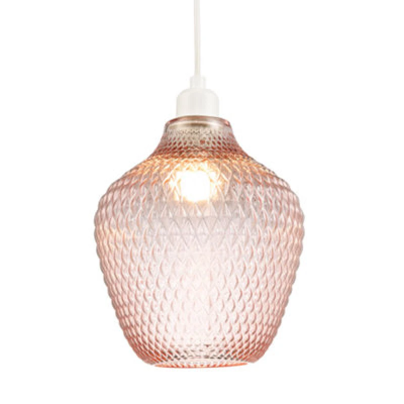 Image of Happy Homewares Modern Designer Soft Blush Pink Curvy Diamond Etched Glass Pendant Lamp Shade