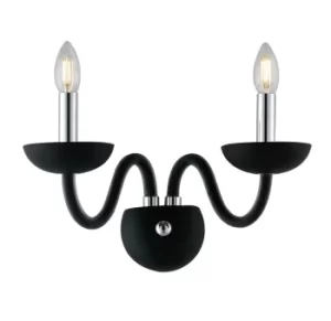 image of ALFIERE Twin 2 Light Candle Wall Light Black 37x26x23cm