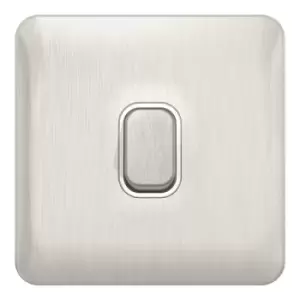 image of Schneider Electric Lisse Screwless Deco - Single Intermediate Light Switch, 10AX, GGBL1014WSS, Stainless Steel with White Insert