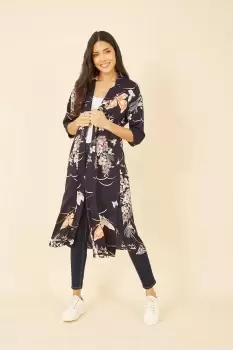 image of Navy Butterfly Print Long Kimono