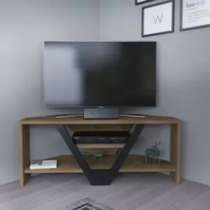 Image of Decorotika - Karin 90 Cm Wide Modern Corner tv Unit , Corner tv Stand -Open Shelf Lowboard Up To 40 TVs - Oud Oak Pattern And Black