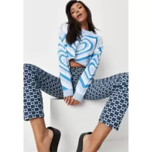 image of Missguided Heart Monogram Straight Leg Co Ord - Blue