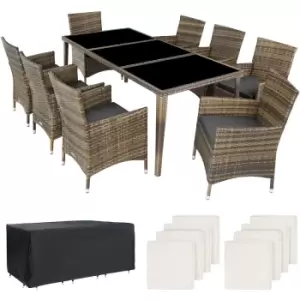 image of Tectake Monaco 8-seater Rattan Furniture Set W Protective Cover - Brown