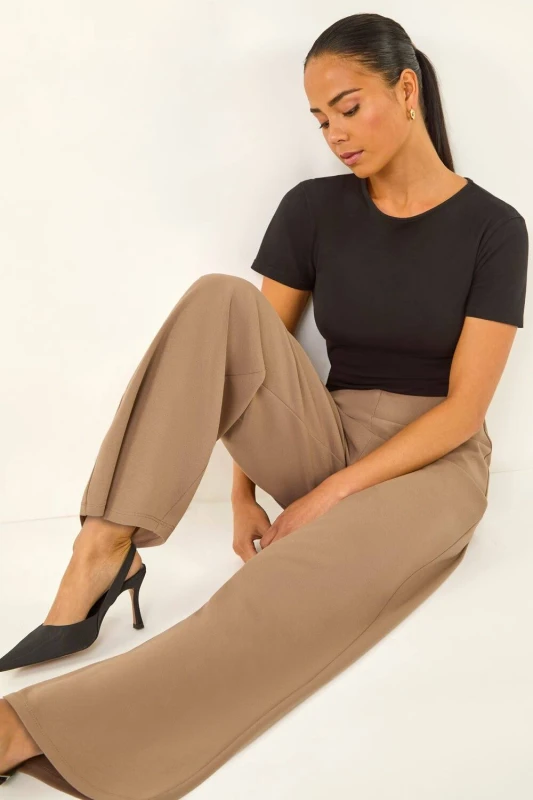 Image of Roman Womens Petite Wide Leg Stretch Trouser in Taupe Size: 16 Taupe Female 16