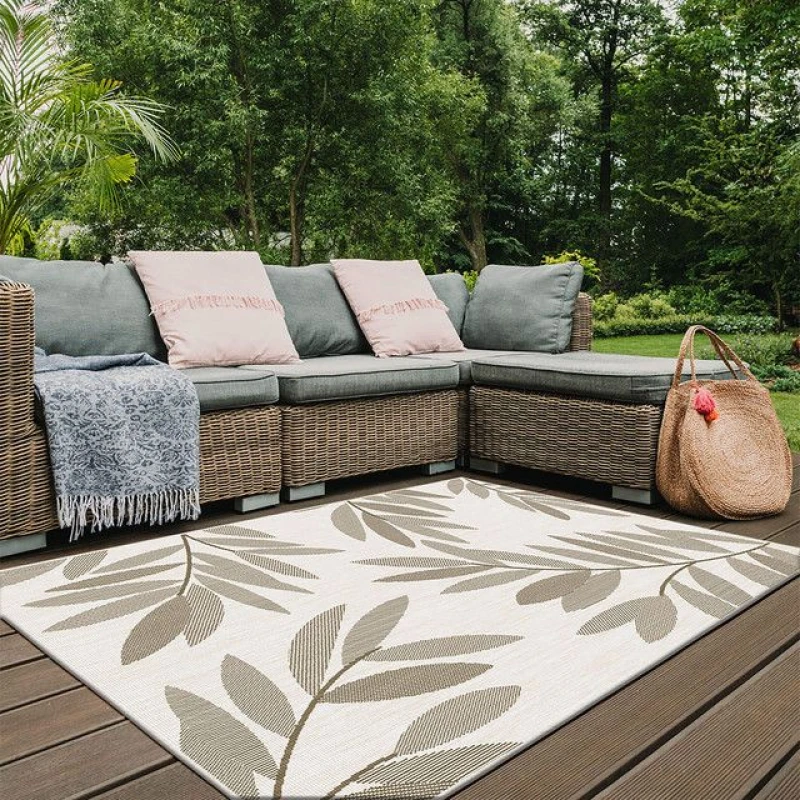 Image of THE RUGS Reversible Outdoor Rugs in Trailing Leaves Design Duo Weave Collection in Brown Size: 120cm x 170cm Brown Unisex 120cm x 170 cm