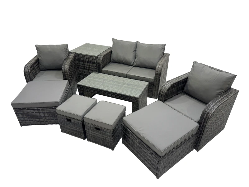 Image of Fimous Garden Outdoor Furniture Set with 2 Side Tables 4 Stool in Dark Grey Dark Grey Unisex