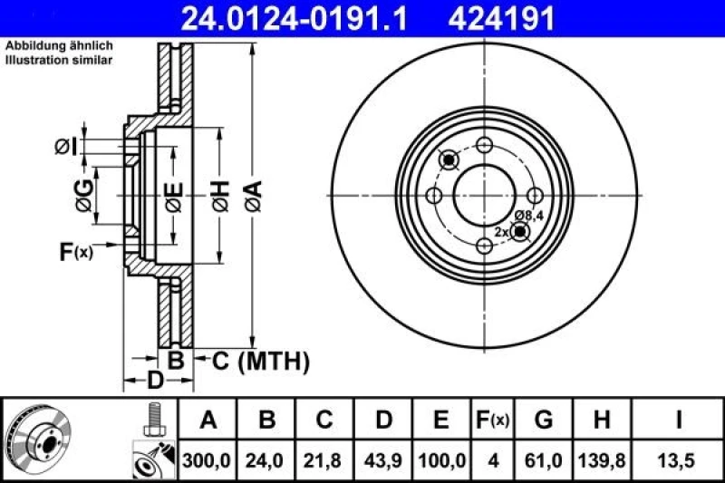 Image of ATE 24.0124-0191.1 Brake disc Vented, Coated, High-carbon, with bolts/screws Brake Disc (82)