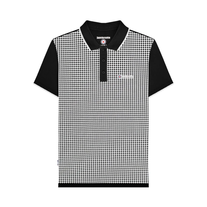 Image of Lambretta Lambretta Men Gingham All-Over Print Polo Shirt in Black Size: Medium Black M Male 5063703650427