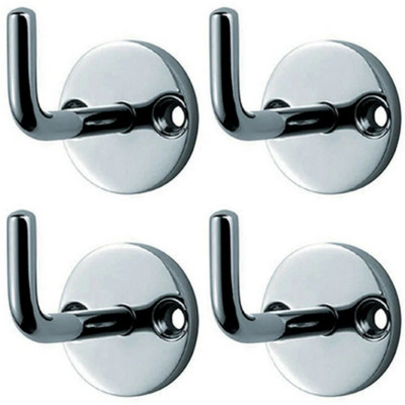 Image of Loops 4x Slimline Coat Hook on Round Rose 45mm Projection Bright Stainless Steel Metallics