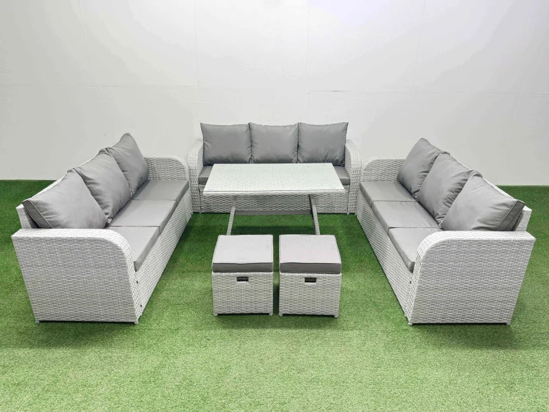 Image of Fimous 11 Seat PE Rattan Garden Furniture with 2 Small Stools Light Grey Light Grey Unisex