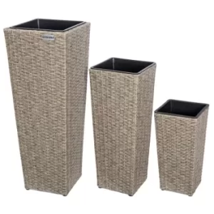 image of Poly Rattan Planter Set 3 Pcs Flower Outdoor Garden Patio Planters Square Tube Cream