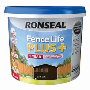 Image of Ronseal Fence life plus Dark oak Matt Fence & shed Wood treatment 9L