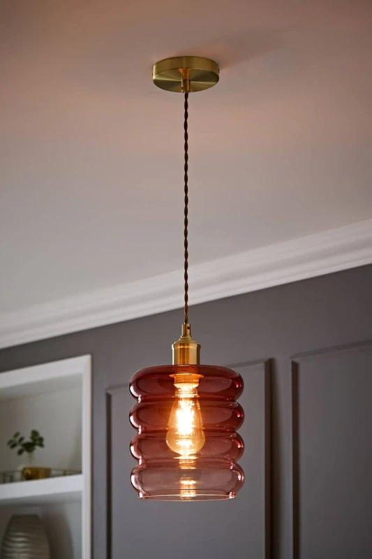 Image of ValueLights Giselle Brushed Gold Ombre Berry Glass Ceiling Pendant Light in Dark Pink Dark Pink Unisex