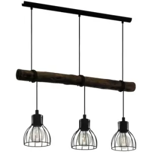 Netlighting Horningtops 3 Lamp Straight Bar Pendant Ceiling Light Black, Natural