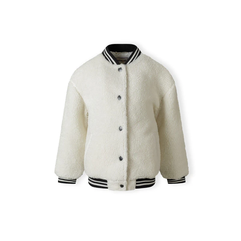 Image of Minoti Kids Long Sleeve Stand Collar 2 Pocket Varsity Jacket Off White female 3-4 Yrs