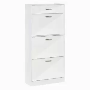 image of Homcom High Gloss Shoe Cabinet With 4 Drawers Shoe Storage Organizer For 18 Pairs White