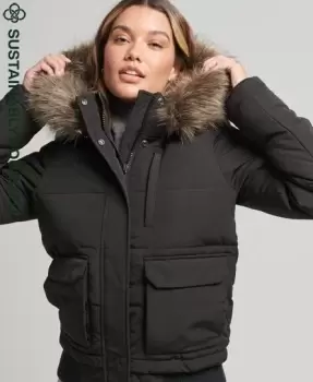Image of Superdry Womens Everest Hooded Puffer Bomber Jacket Black / Jet Black - Size: 12