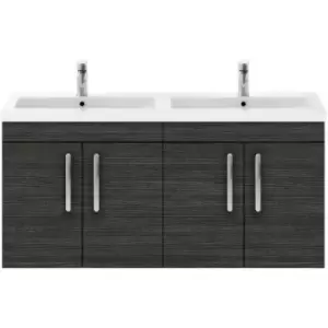 image of Nuie - Athena Hacienda Black 1200mm Wall Hung 4 Door Vanity Unit with Twin Polymarble Basin - ATH092F - Hacienda Black