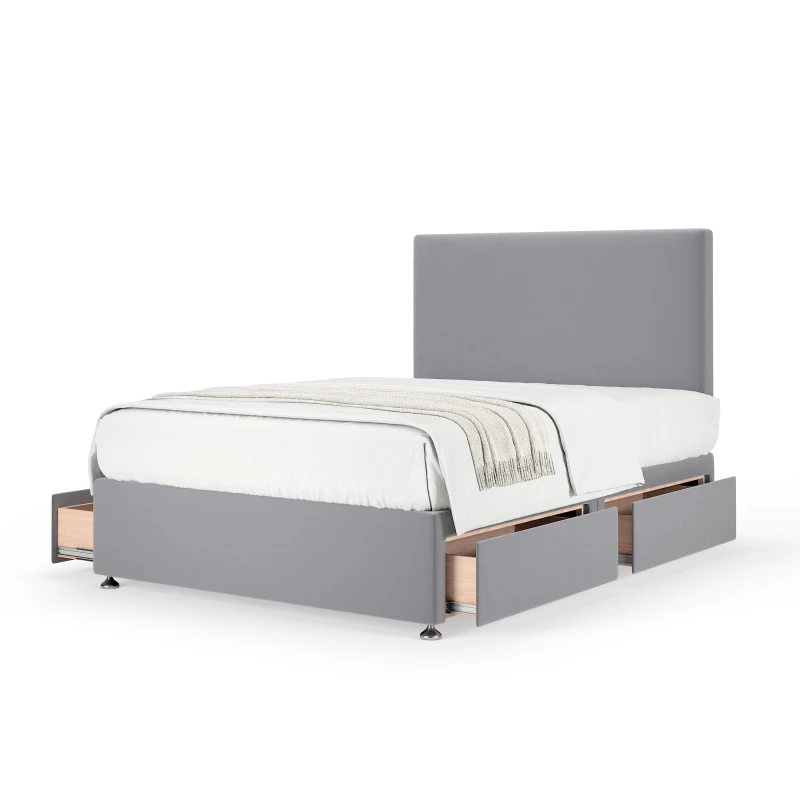 Image of Bedmaster Bedmaster Plush Velvet 4 Drawer Divan Base And Plain Headboard in Silver Size: Super King Silver Super King Unisex 7867871226396