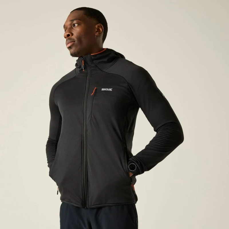Image of Regatta Mens Kadley Full Zip Hooded Midlayer in Jet Black Size: 3XL Jet Black Male 3XL